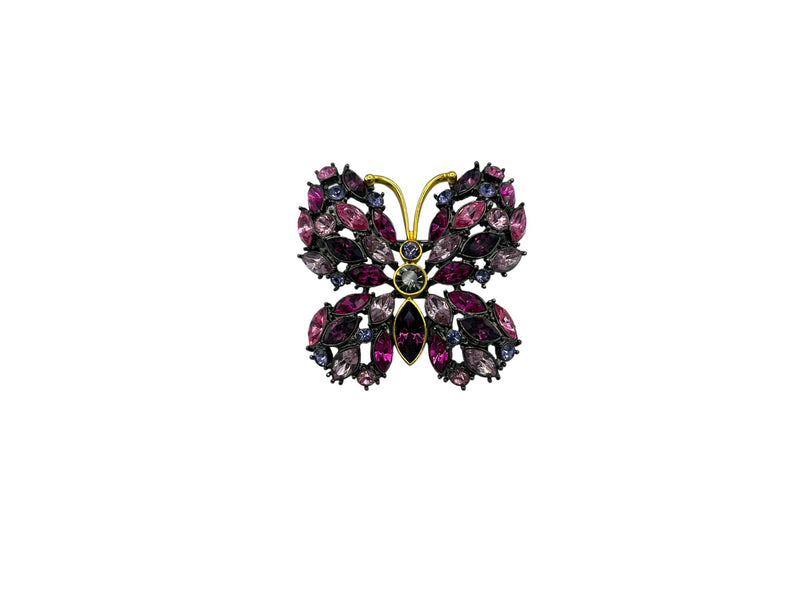 Joan Rivers Pink & Purple Rhinestone Butterfly Brooch - 24 Wishes Vintage Jewelry