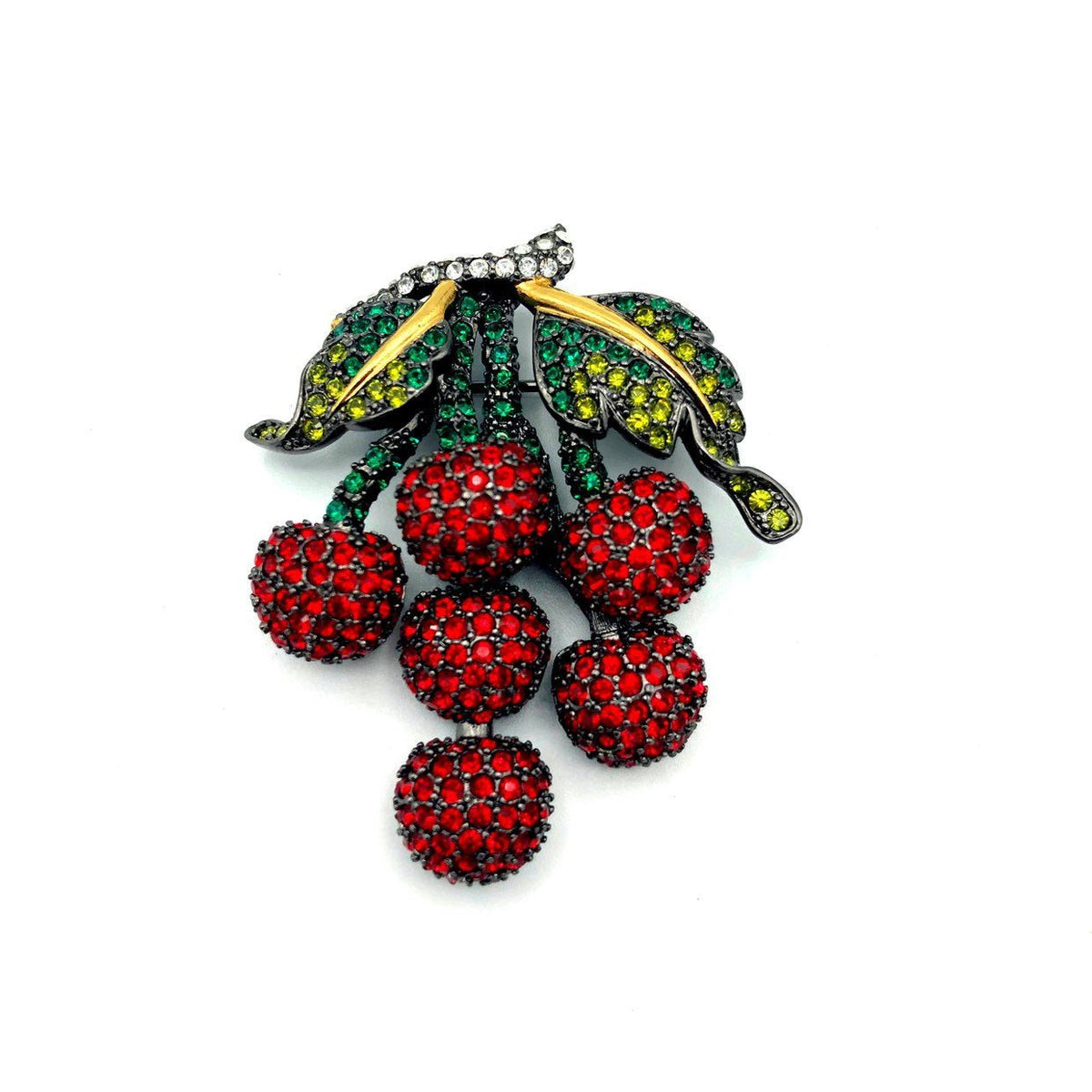 Joan Rivers Red Rhinestone Bunch of Cherries Vintage Brooch - 24 Wishes Vintage Jewelry
