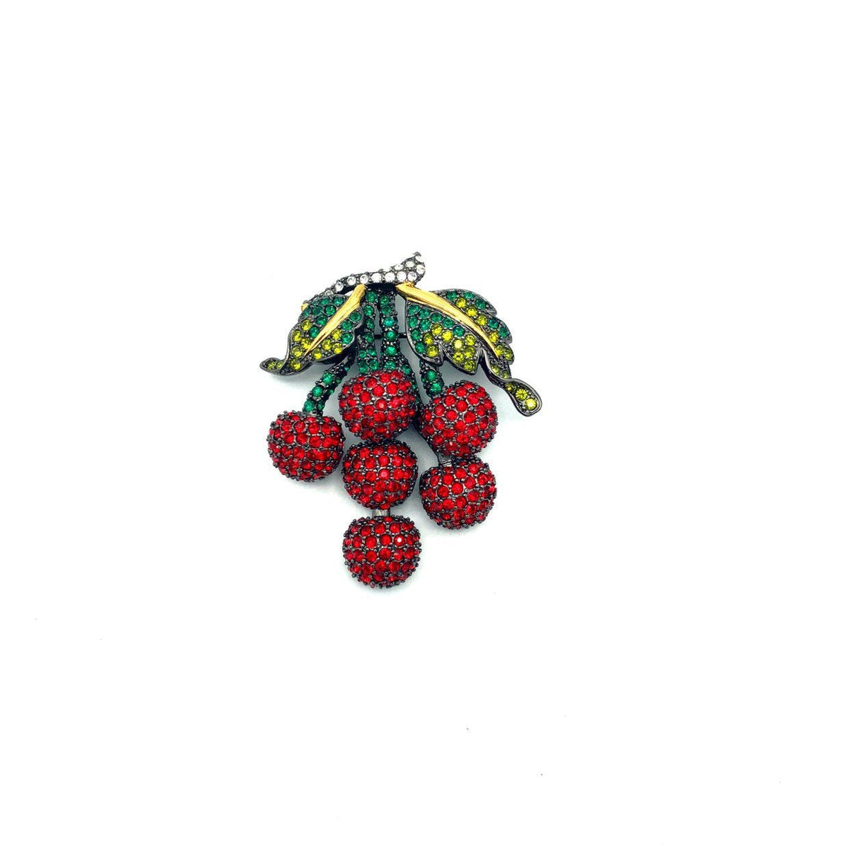 Joan Rivers Red Rhinestone Bunch of Cherries Vintage Brooch - 24 Wishes Vintage Jewelry