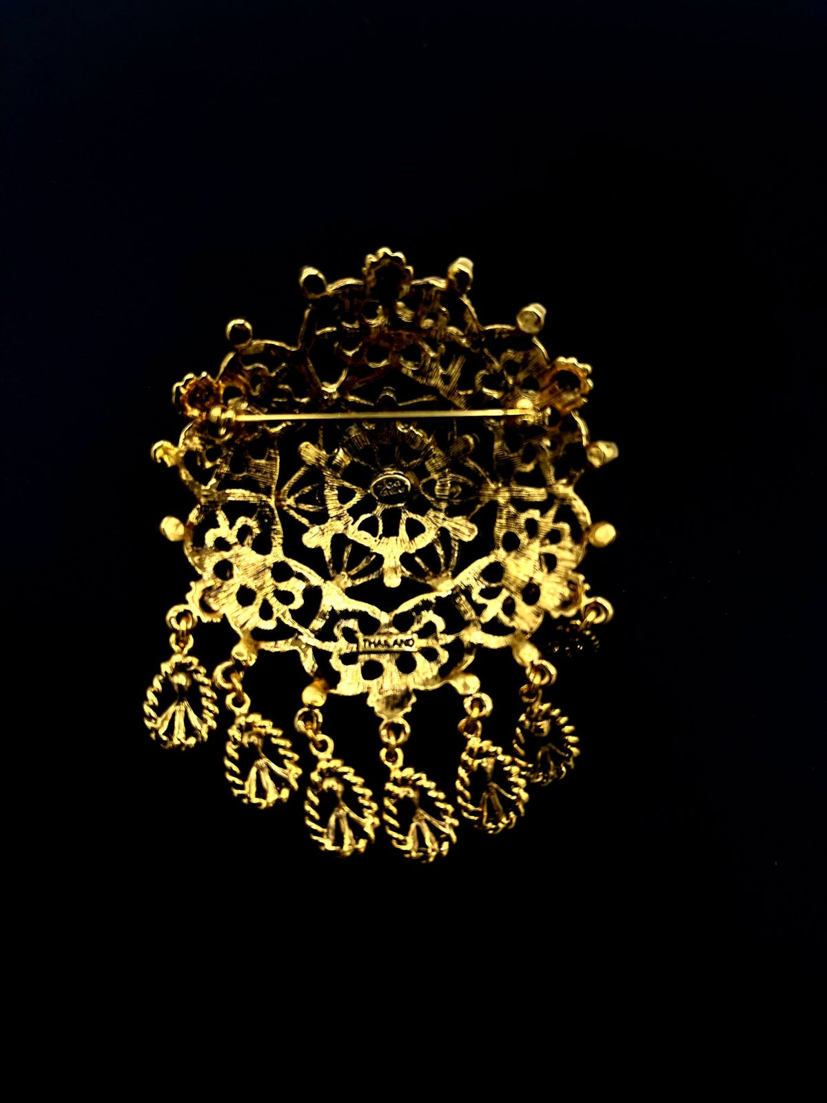 Joan Rivers Victorian Revival Filigree Style Vintage Gold Brooch - 24 Wishes Vintage Jewelry