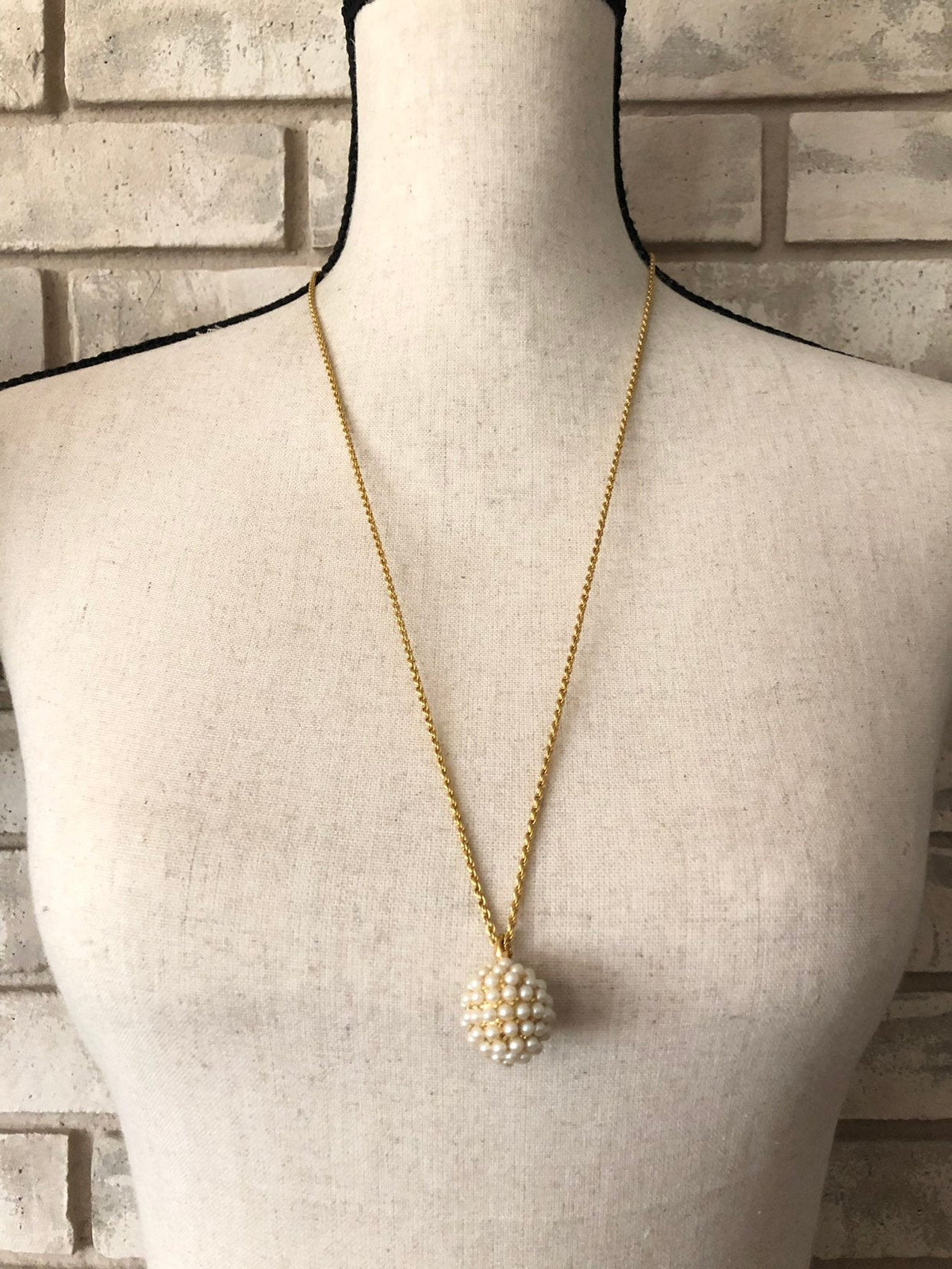 Joan Rivers White Pearl Pave Sphere Vintage Pendant - 24 Wishes Vintage Jewelry