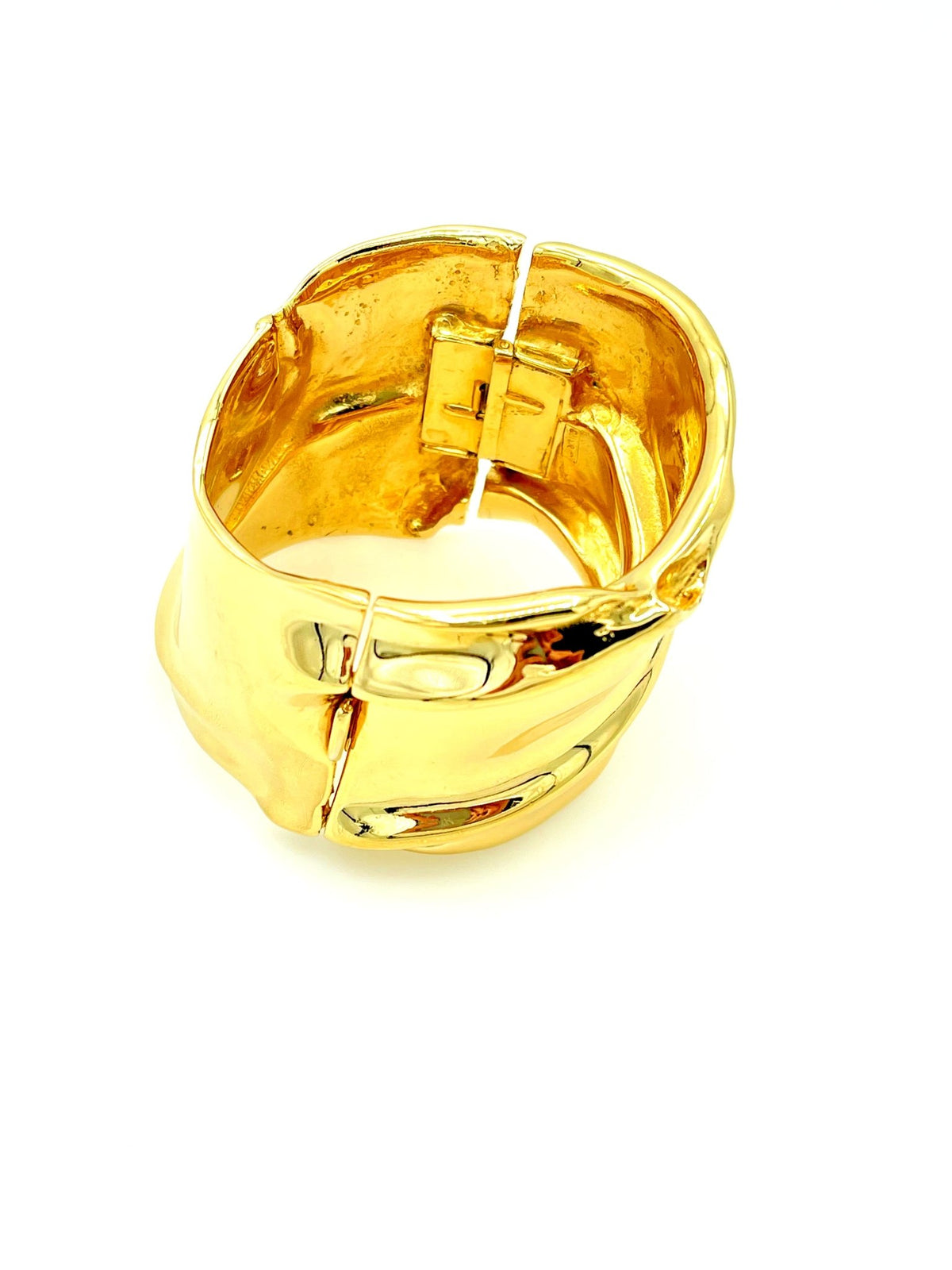 Joanne Cooper for Ciner Wide Gold Modernist Hinged Bangle Bracelet - 24 Wishes Vintage Jewelry