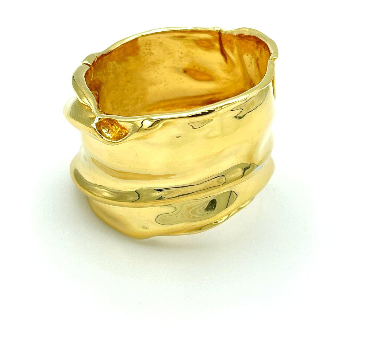 Joanne Cooper for Ciner Wide Gold Modernist Hinged Bangle Bracelet - 24 Wishes Vintage Jewelry
