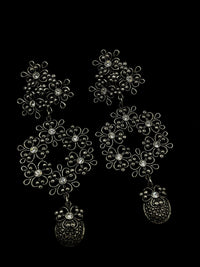 Jose Barrera Silver Runway Flower Dangle Clip-On Earrings - 24 Wishes Vintage Jewelry