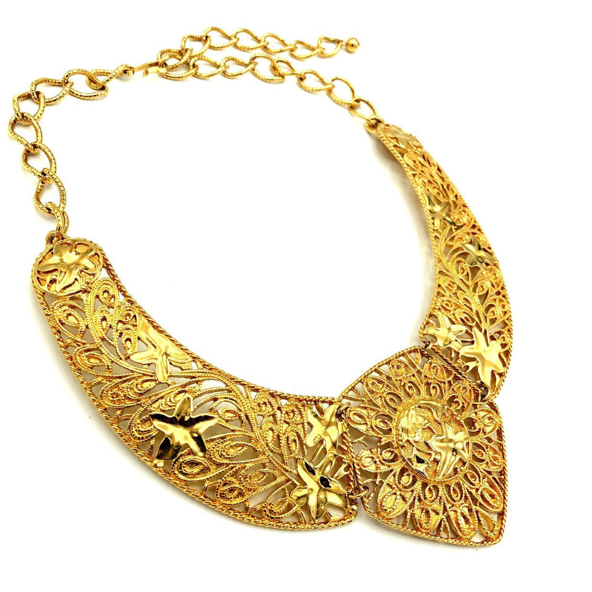 Jose Maria Barrera Gold Filigree Style Bib Statement Pendant - 24 Wishes Vintage Jewelry