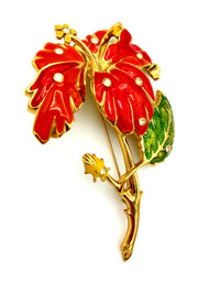 Jose Maria Barrera Large Gold Orange Enamel Flower Statement Brooch - 24 Wishes Vintage Jewelry