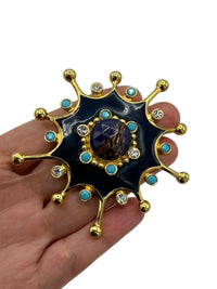 Jose Maria Barrera Vintage Jewelry Enamel 'Roman Holiday' Starburst Statement Brooch Pendant - 24 Wishes Vintage Jewelry