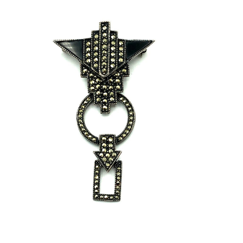 Judith Jack Sterling Silver Marcasite Art Deco Style Dangle Brooch - 24 Wishes Vintage Jewelry