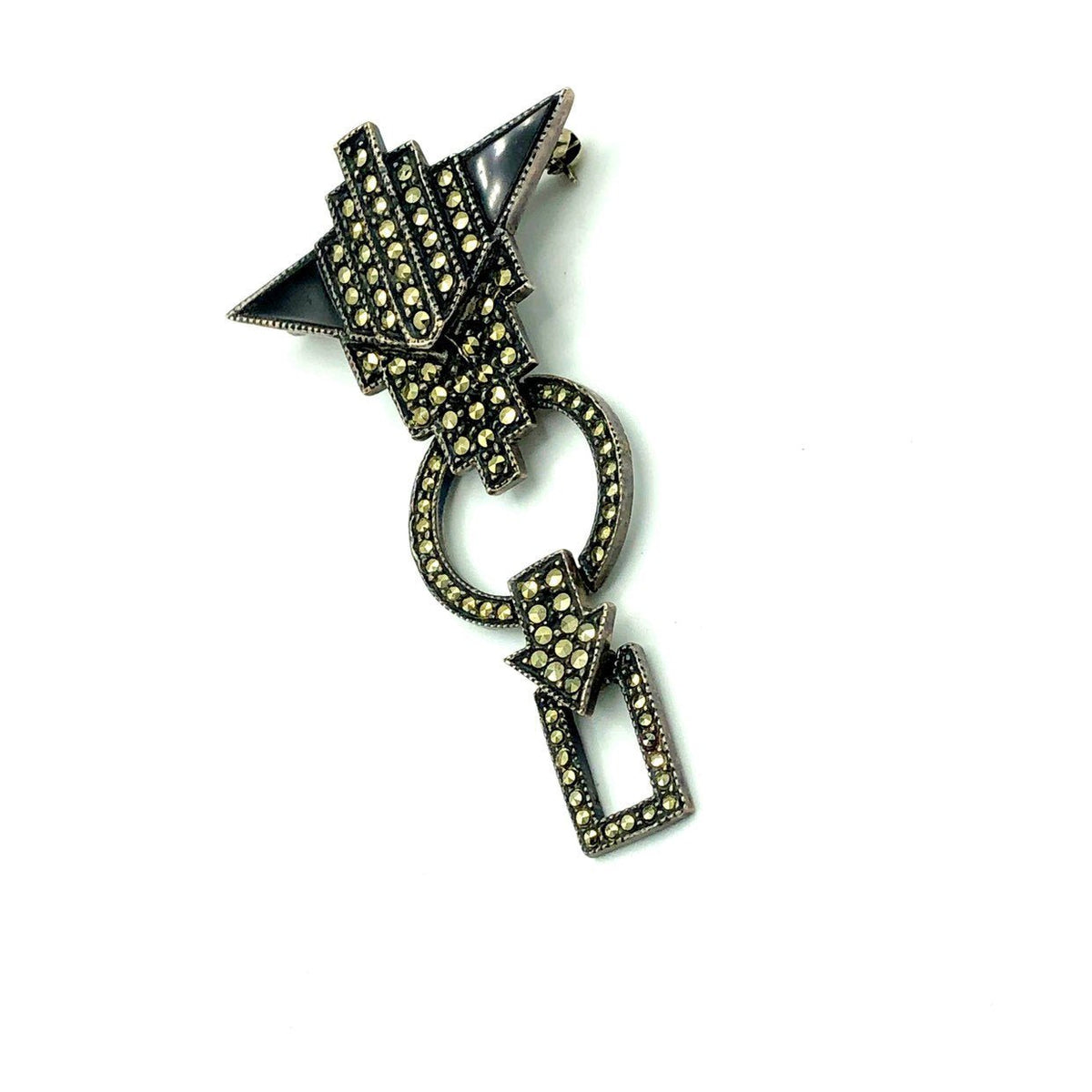 Judith Jack Sterling Silver Marcasite Art Deco Style Dangle Brooch - 24 Wishes Vintage Jewelry