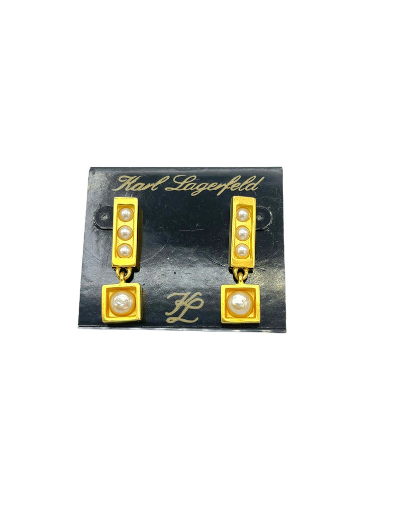 Karl Lagerfeld Matt Gold Pearl Vintage Pierced Earrings - 24 Wishes Vintage Jewelry