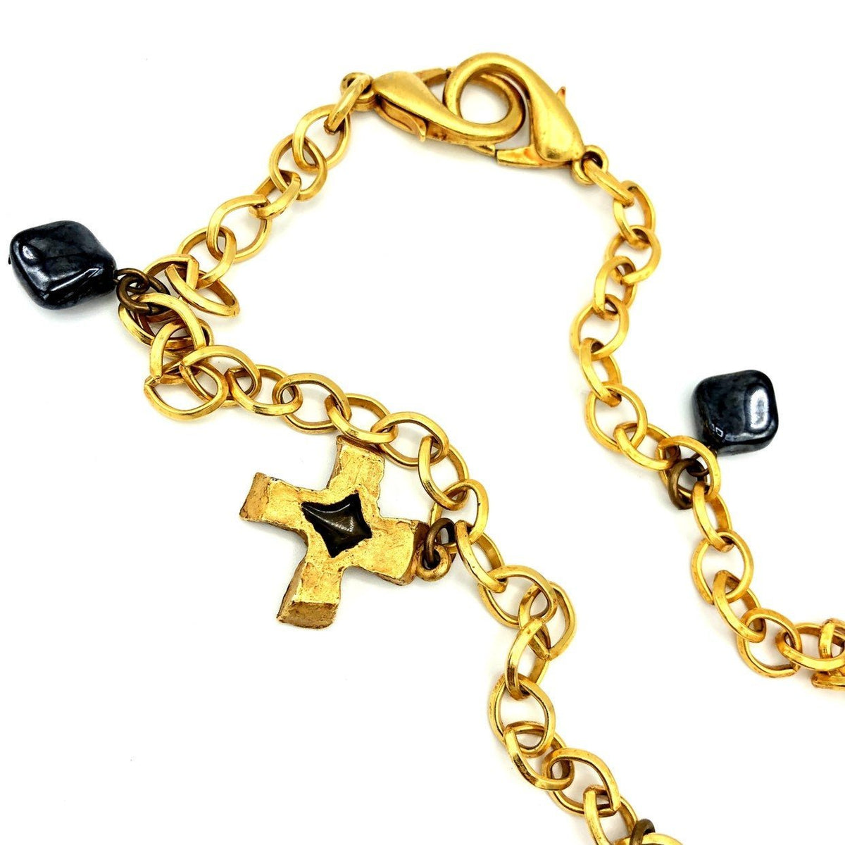 Kate Hines Gold Enamel Cross Charm Vintage Necklace Belt - 24 Wishes Vintage Jewelry