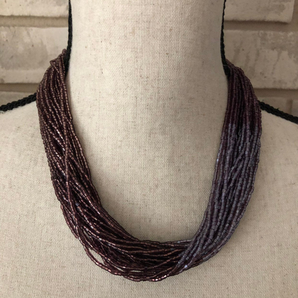Kenneth Jay Lane Amethyst Purple Czech Glass Bead Torsade Vintage Necklace - 24 Wishes Vintage Jewelry
