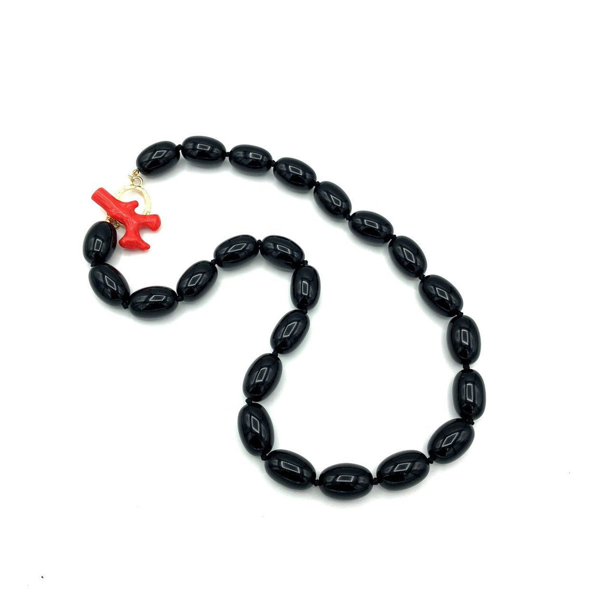 Kenneth Jay Lane Andros Black Bead Coral Toggle Necklace - 24 Wishes Vintage Jewelry