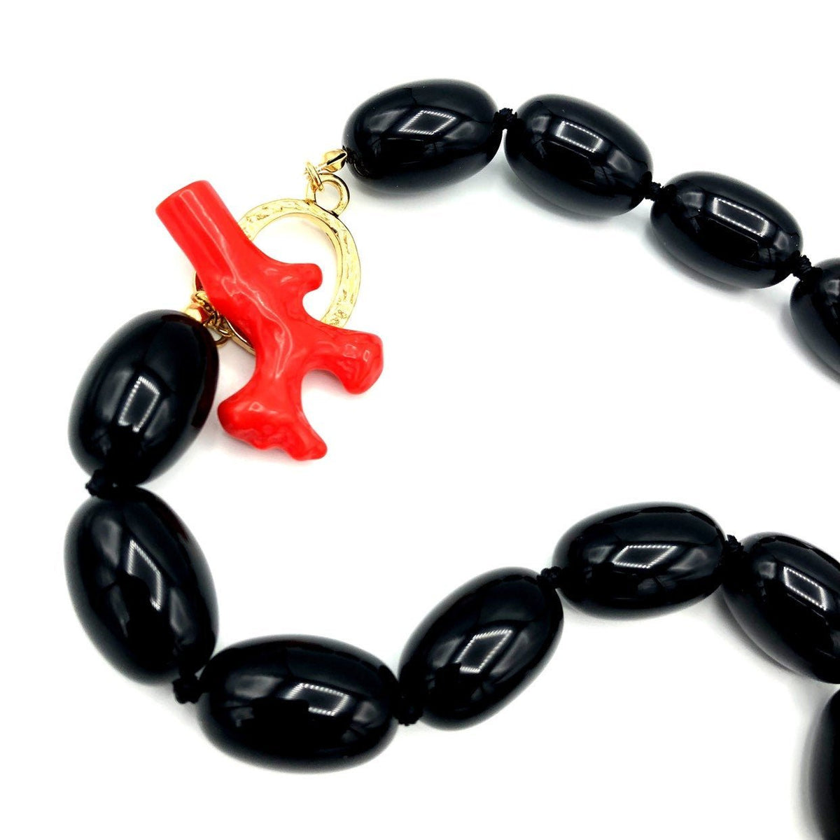 Kenneth Jay Lane Andros Black Bead Coral Toggle Necklace - 24 Wishes Vintage Jewelry