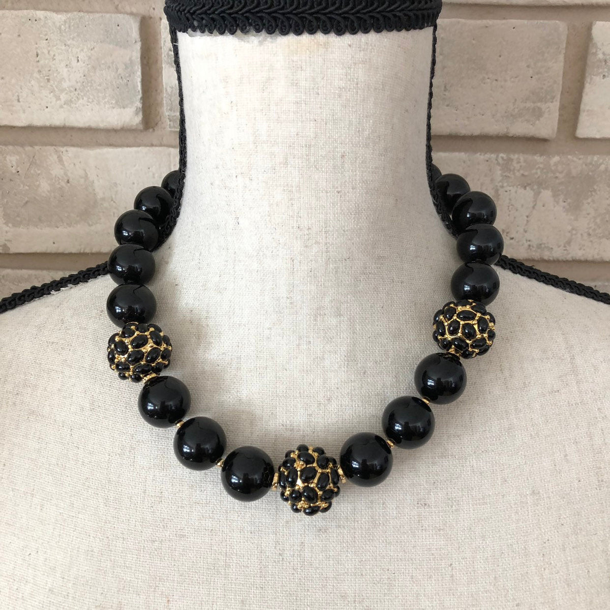 Kenneth Jay Lane Chunky Black Bead Necklace - 24 Wishes Vintage Jewelry