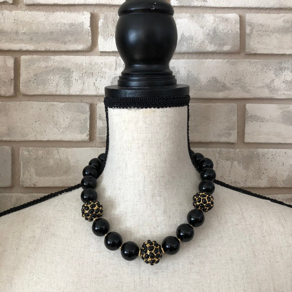Kenneth Jay Lane Chunky Black Bead Necklace - 24 Wishes Vintage Jewelry