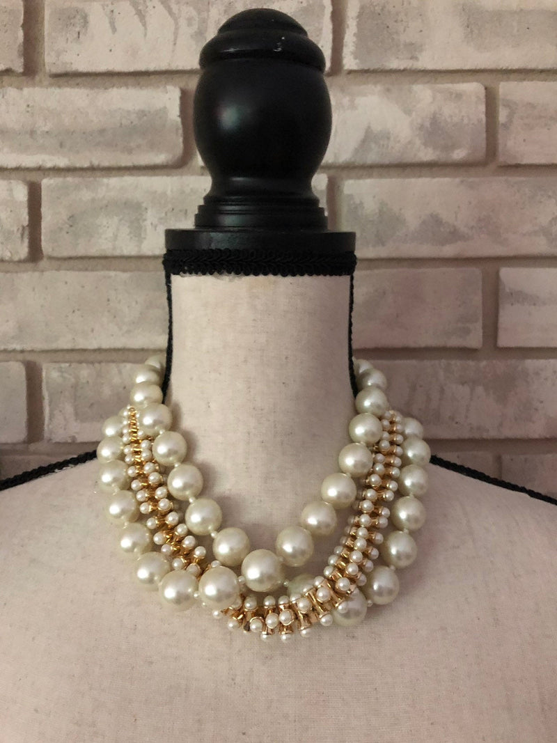 Kenneth Jay Lane Chunky Layered Pearl Cluster Necklace - 24 Wishes Vintage Jewelry