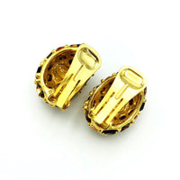 Kenneth Jay Lane Classic Gold & Brown Rhinestone Clip-On Earrings - 24 Wishes Vintage Jewelry