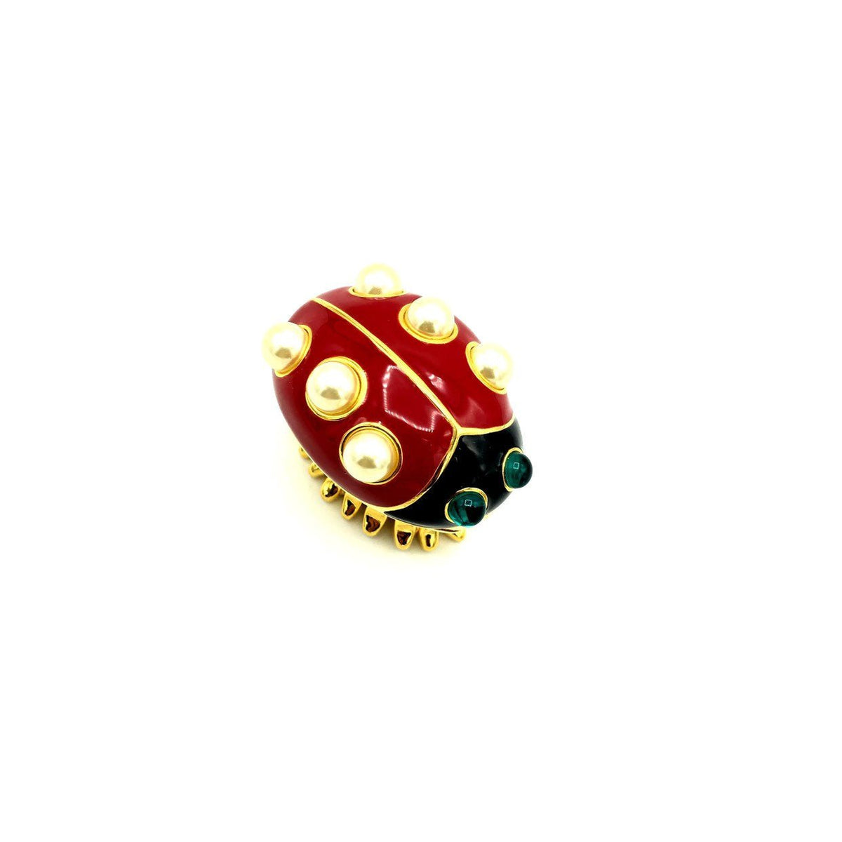 Kenneth Jay Lane Enamel Red Ladybug Vintage Brooch & Trinket Box - 24 Wishes Vintage Jewelry