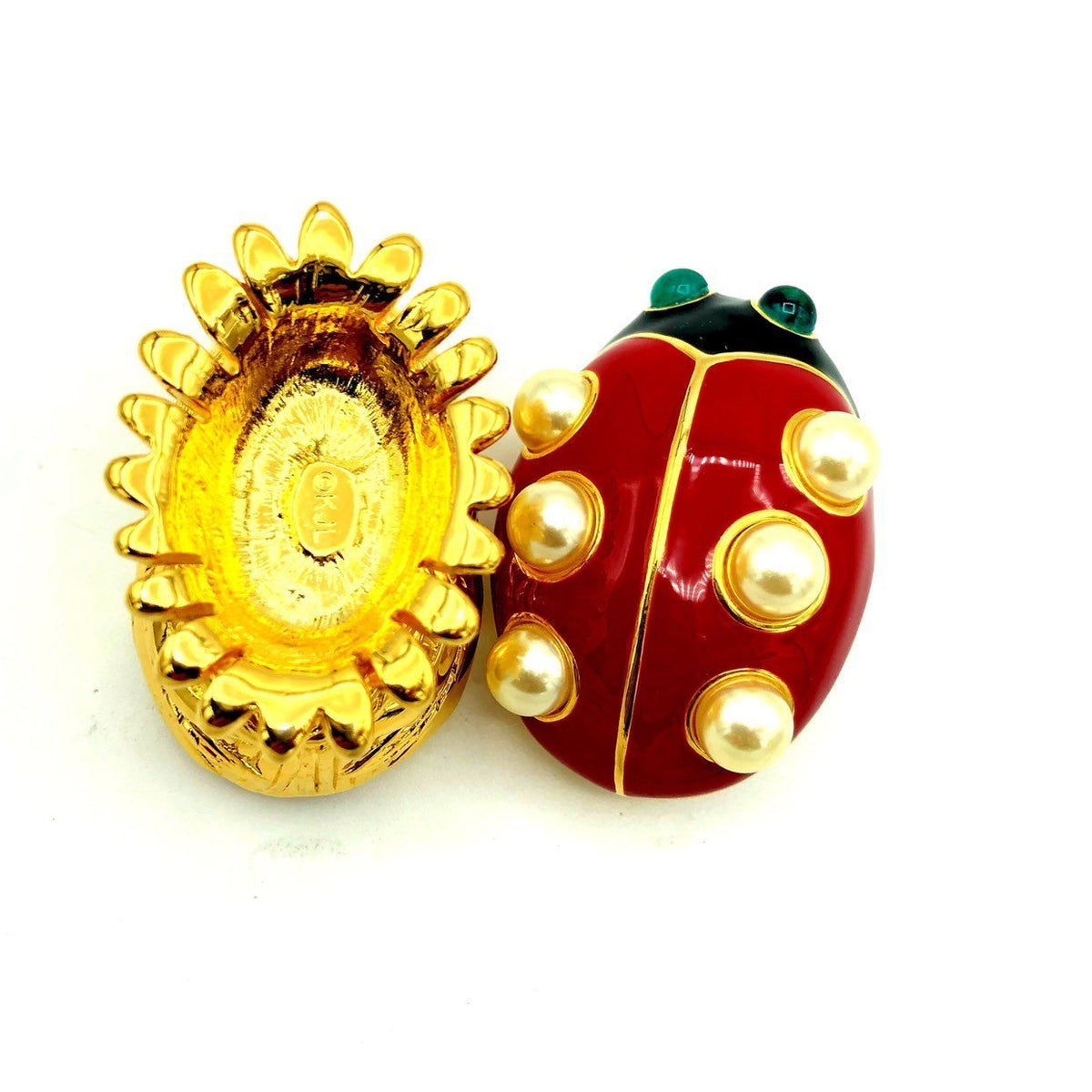 Kenneth Jay Lane Enamel Red Ladybug Vintage Brooch & Trinket Box - 24 Wishes Vintage Jewelry