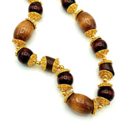 Kenneth Jay Lane Gold & Brown Wood Bead Statement Vintage Necklace - 24 Wishes Vintage Jewelry