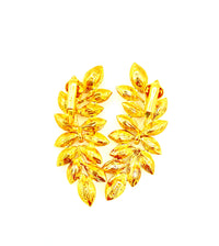 Kenneth Jay Lane Gold Clear Crystal Leaf Rhinestone Clip-On Earrings - 24 Wishes Vintage Jewelry