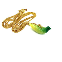 Kenneth Jay Lane Gold Jade Green Lucite Bird Vintage Pendant - 24 Wishes Vintage Jewelry