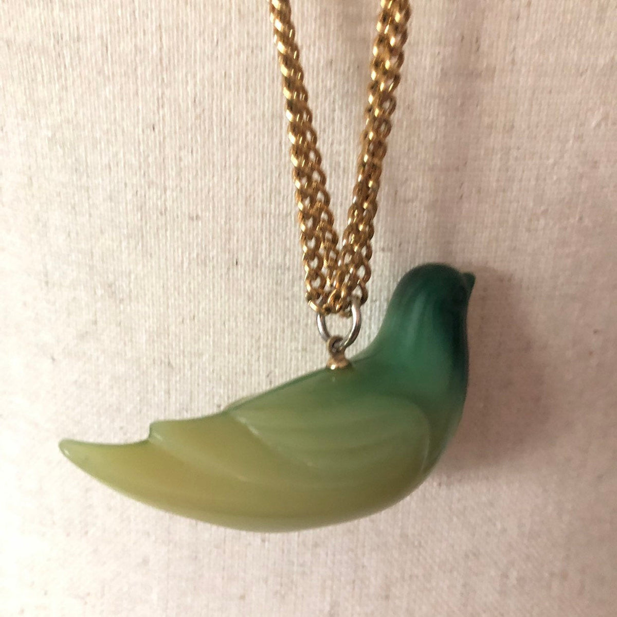 Kenneth Jay Lane Gold Jade Green Lucite Bird Vintage Pendant - 24 Wishes Vintage Jewelry