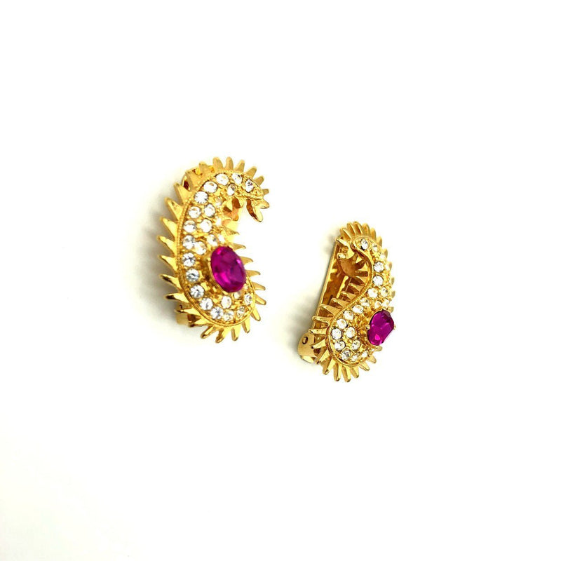 Kenneth Jay Lane Gold Maharani Paisley Vintage Clip-On Earrings - 24 Wishes Vintage Jewelry