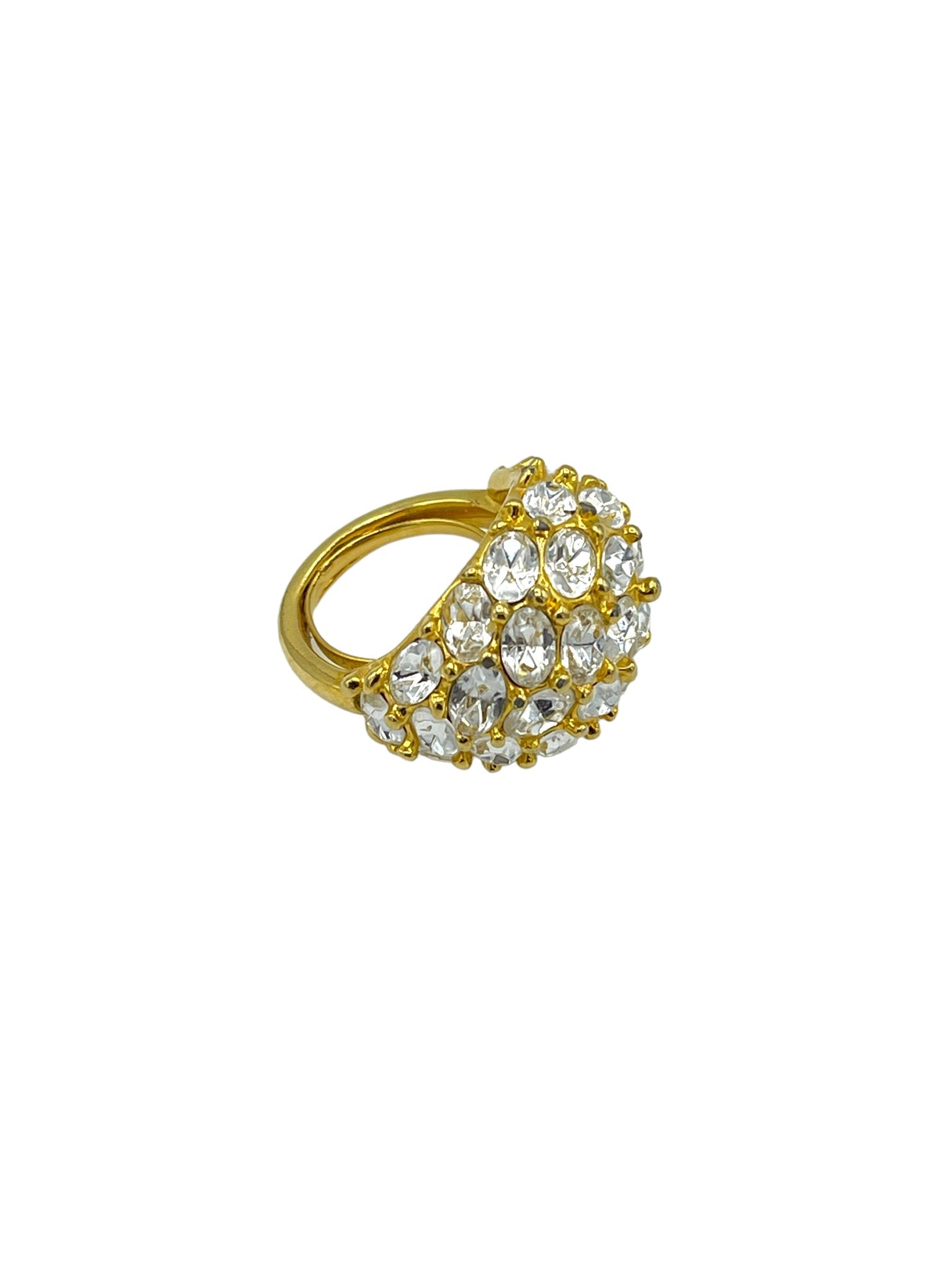 Kenneth Jay Lane Gold Pave Clear Rhinestone Statement Cocktail