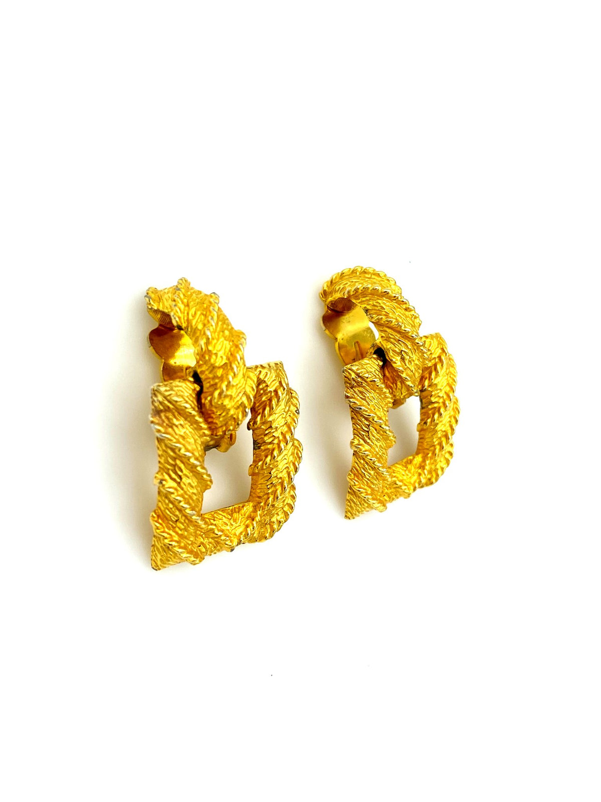 Kenneth Jay Lane Gold Wrapped Door Knocker Vintage Clip-On Earrings - 24 Wishes Vintage Jewelry