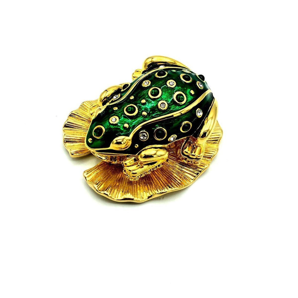 Kenneth Jay Lane Green Enamel Frog Vintage Brooch & Trinket Box - 24 Wishes Vintage Jewelry