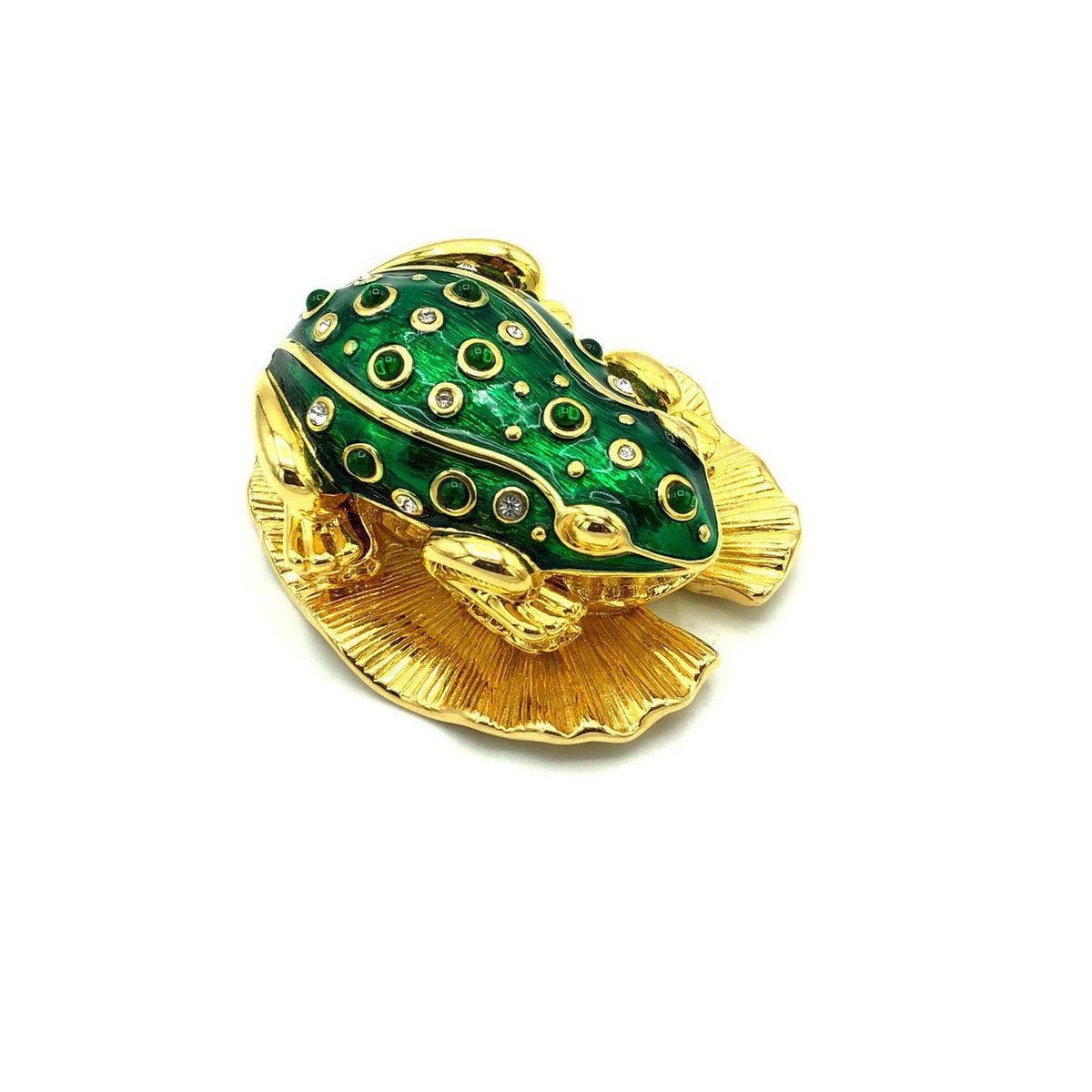 Kenneth Jay Lane Green Enamel Frog Vintage Brooch & Trinket Box - 24 Wishes Vintage Jewelry