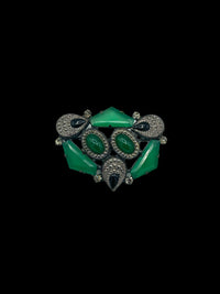 Kenneth Jay Lane KJL Art Deco Marcasite & Jade Green Cabochon Brooch - 24 Wishes Vintage Jewelry