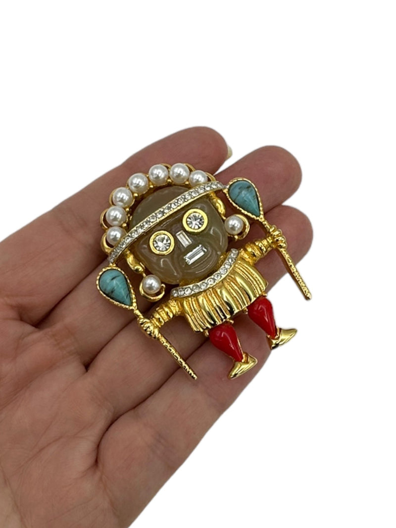Kenneth Jay Lane KJL Aztec Medicine Man Brooch - 24 Wishes Vintage Jewelry