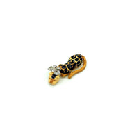 Kenneth Jay Lane KJL Black & Brown Spotted Enamel Leopard Brooch - 24 Wishes Vintage Jewelry