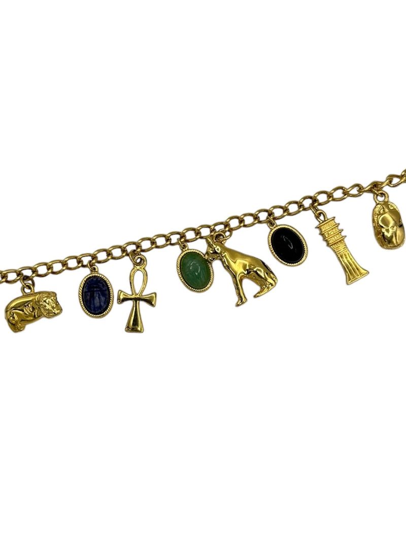Kenneth Jay Lane KJL Gold Egyptian Revival Scarab Charm Bracelet - 24 Wishes Vintage Jewelry