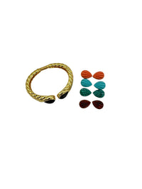 Kenneth Jay Lane KJL Gold Hinge Cuff Vintage Interchangeable Textured Cabochon Bracelet - 24 Wishes Vintage Jewelry