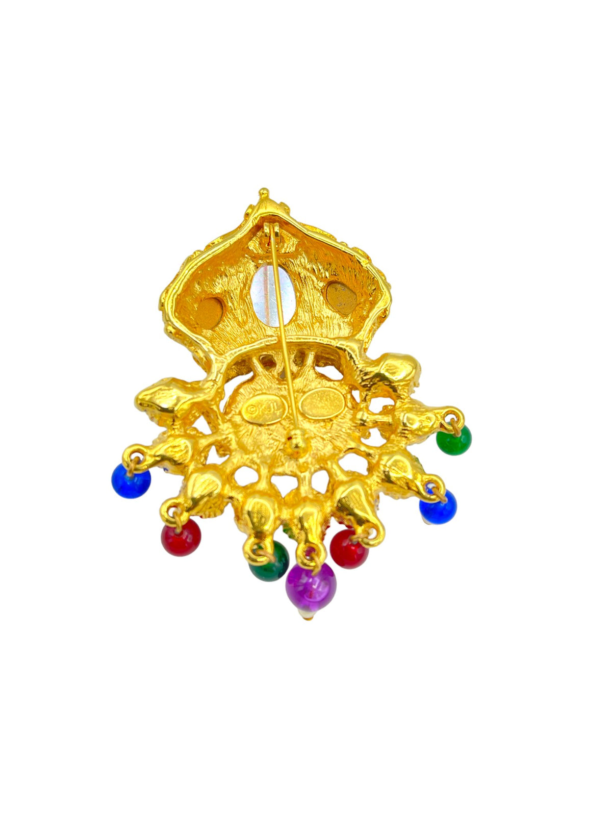 Kenneth Jay Lane KJL Gold Mogul India Jewel Colors Crown Brooch - 24 Wishes Vintage Jewelry