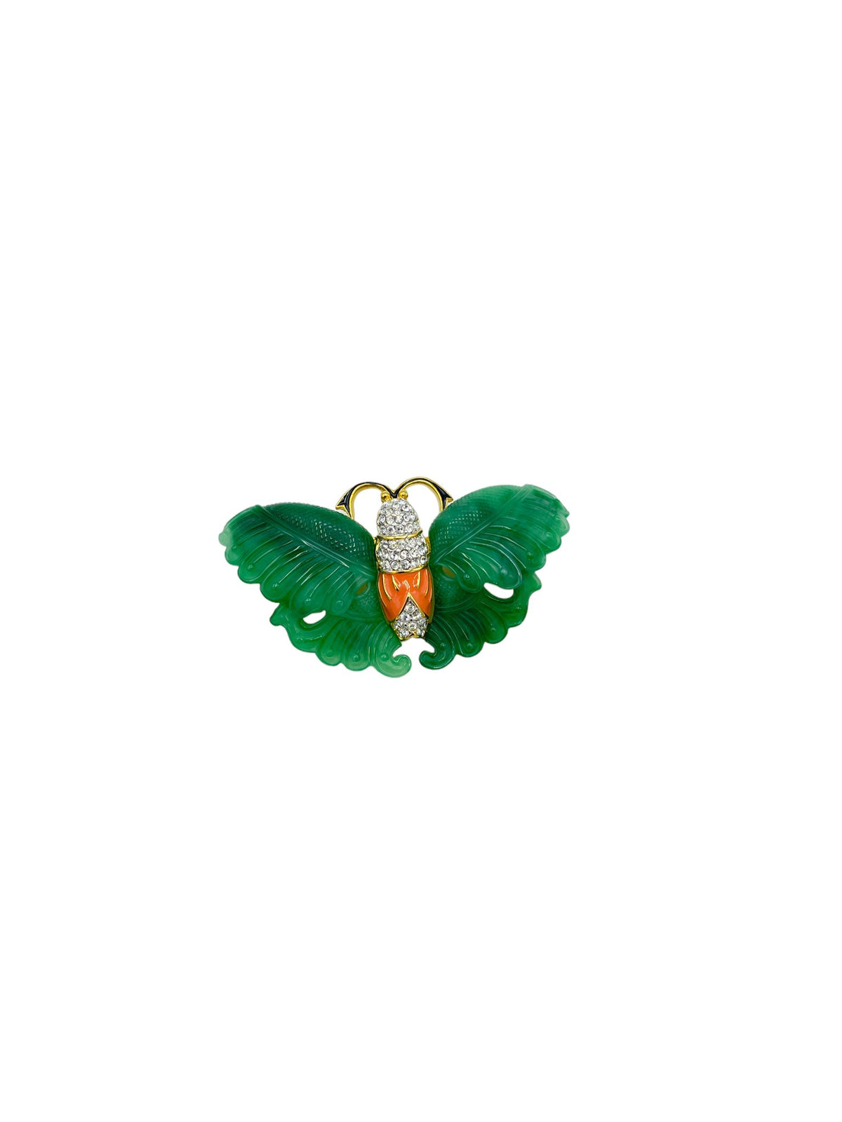 Kenneth Jay Lane KJL Green Jade Butterfly Brooch - 24 Wishes Vintage Jewelry