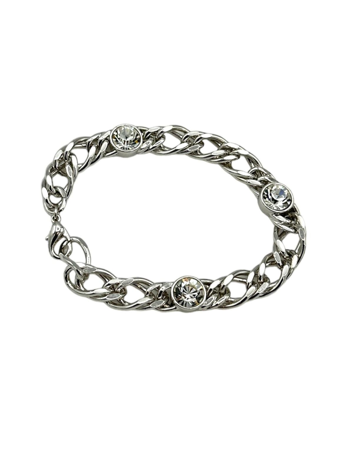 Kenneth Jay Lane KJL Silver Double Link Rhinestone Stacking Bracelet - 24 Wishes Vintage Jewelry