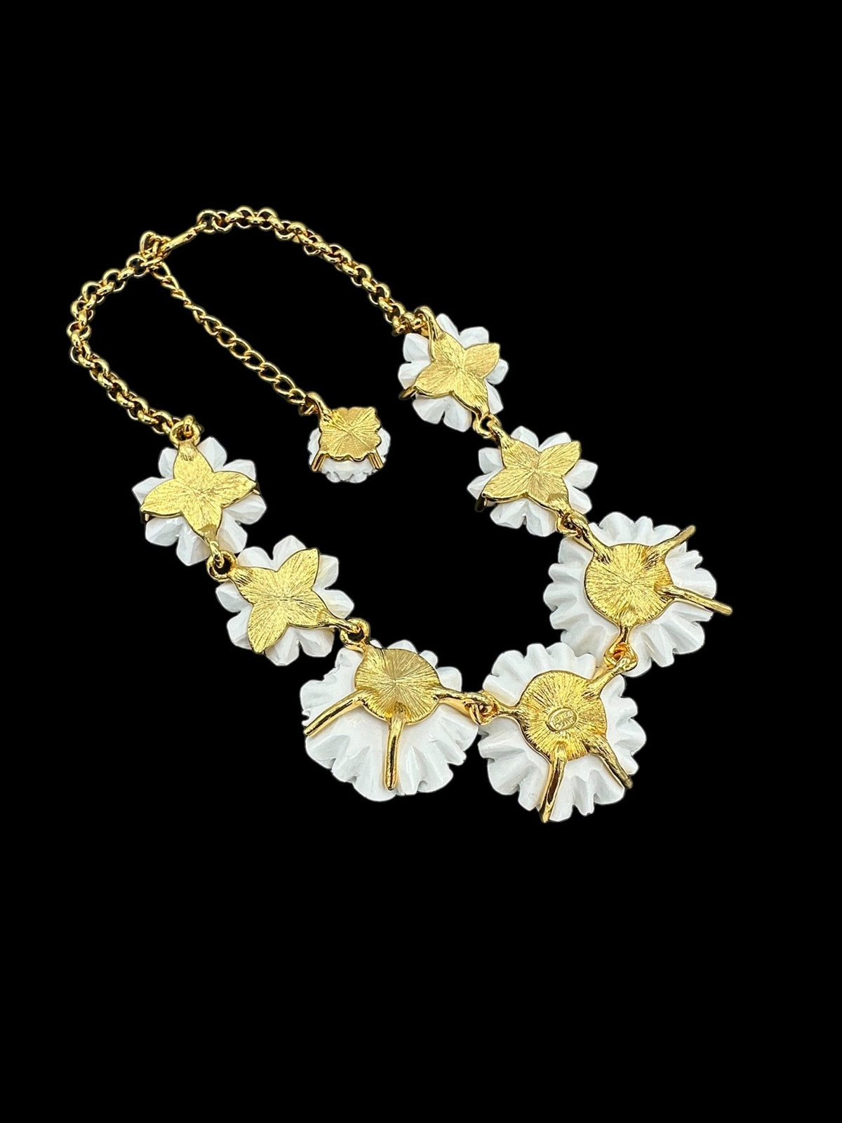 Kenneth Jay Lane KJL Vintage Jewelry White Resin Layered Flower Necklace - 24 Wishes Vintage Jewelry