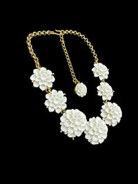 Kenneth Jay Lane KJL Vintage Jewelry White Resin Layered Flower Necklace - 24 Wishes Vintage Jewelry