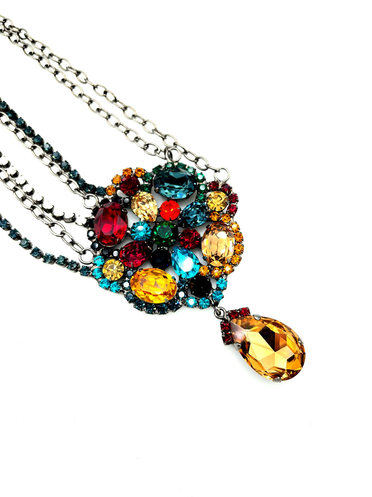 Kenneth Jay Lane Multi-Color Rhinestone Statement Necklace - 24 Wishes Vintage Jewelry