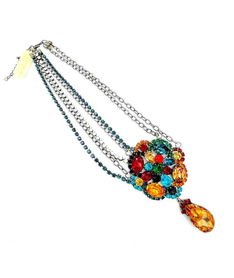 Kenneth Jay Lane Multi-Color Rhinestone Statement Necklace - 24 Wishes Vintage Jewelry