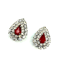 Kenneth Jay Lane Red Teardrop Rhinestone Vintage Clip-On Earrings - 24 Wishes Vintage Jewelry