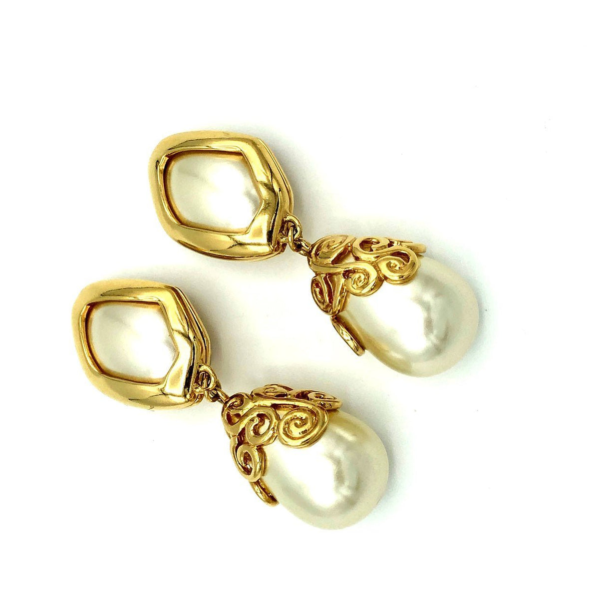 Kenneth Jay Lane Statement Pearl Dangle Vintage Clip-On Earrings - 24 Wishes Vintage Jewelry
