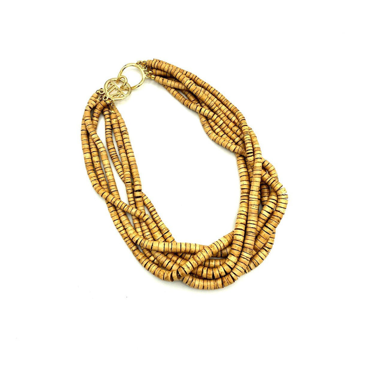 Kenneth Jay Lane Wood Bead Boho Torsade Necklace - 24 Wishes Vintage Jewelry