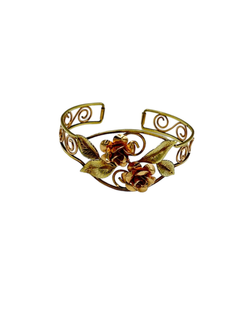 Krementz Rose Floral Vintage Cuff Bracelet - 24 Wishes Vintage Jewelry