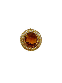 Large Gold Citrine Faceted Glass Pearl Statement Brooch Pendant - 24 Wishes Vintage Jewelry